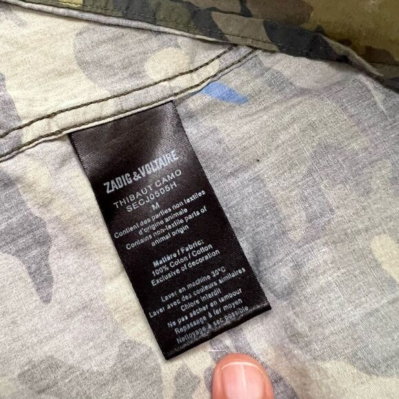 Zadig & Voltaire Iconic Green Camouflage Medium Print Long-Sleeve Button-Down To - Picture 4 of 12